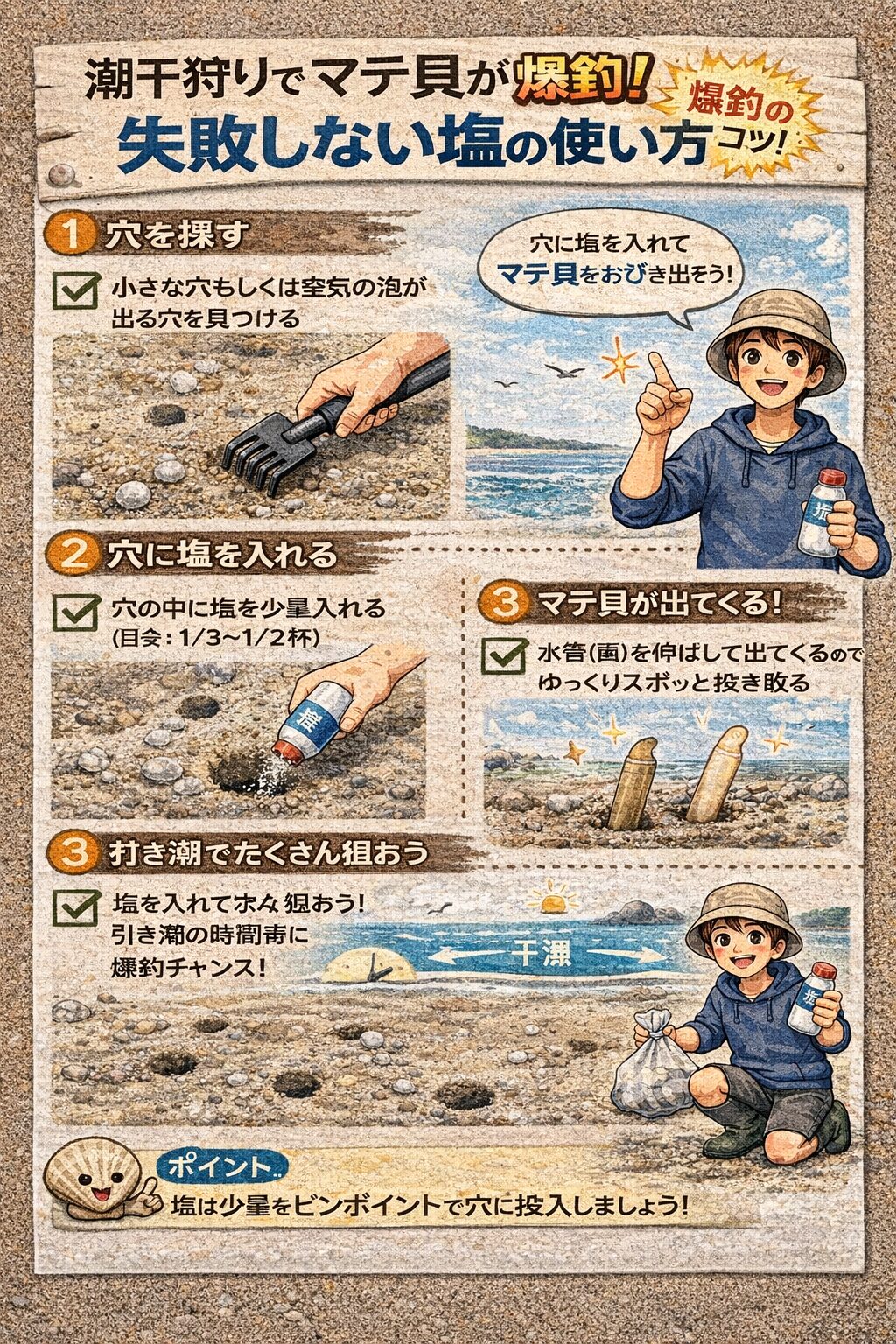 潮干狩りでマテ貝が爆釣！失敗しない塩の使い方