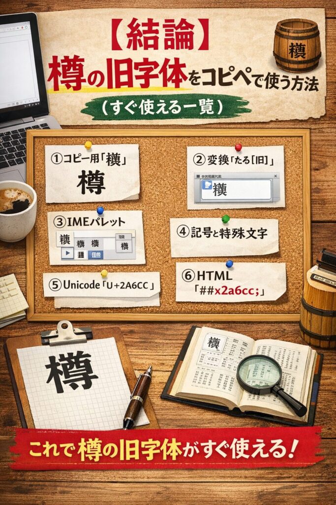 【結論】樽の旧字体をコピペで使う方法（すぐ使える一覧）