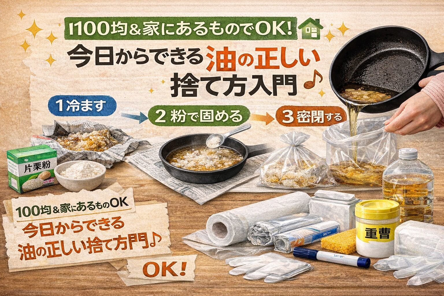【100均＆家にあるものでOK】今日からできる油の正しい捨て方入門♪