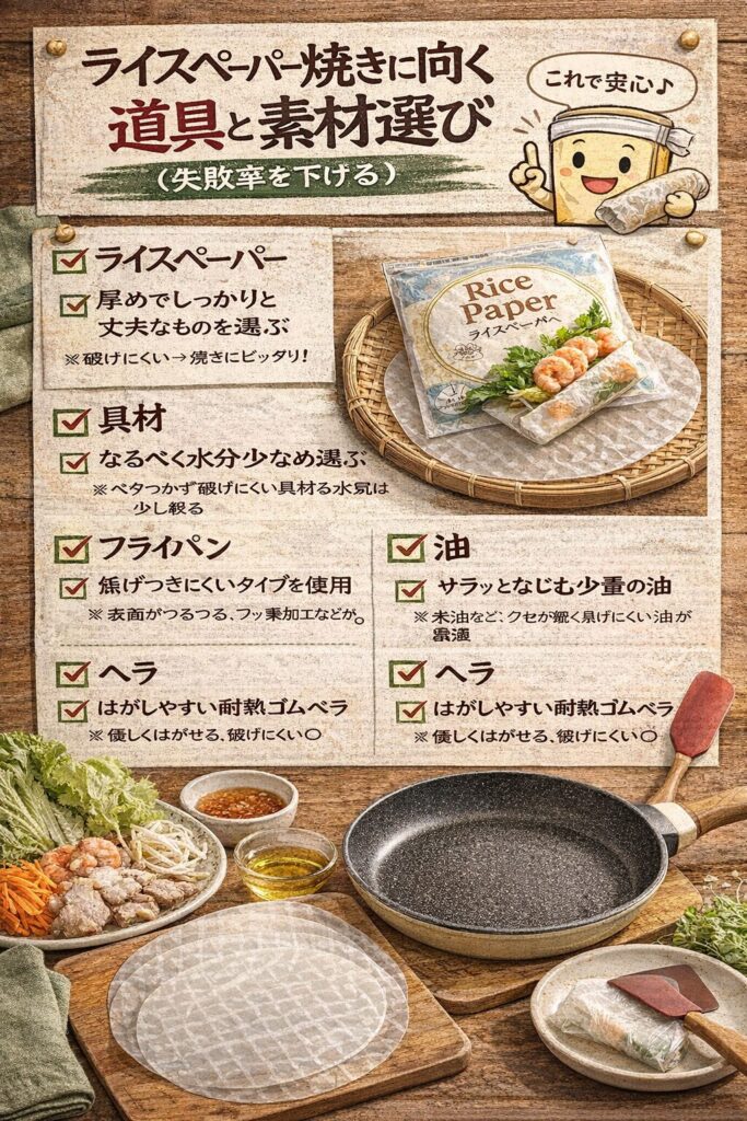 ライスペーパー焼きに向く道具と素材選び(失敗率を下げる)