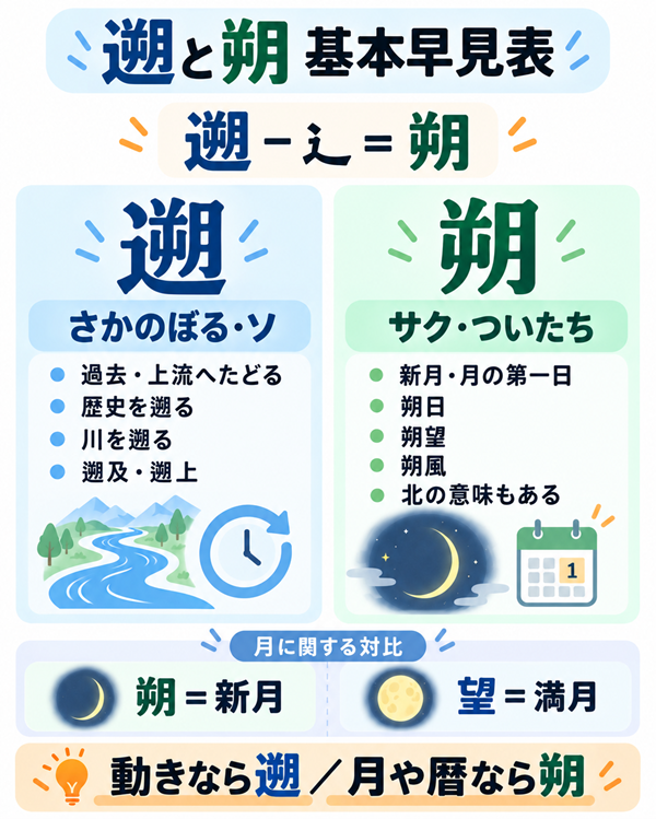 遡と朔の読み方・意味・代表的な使い方の比較