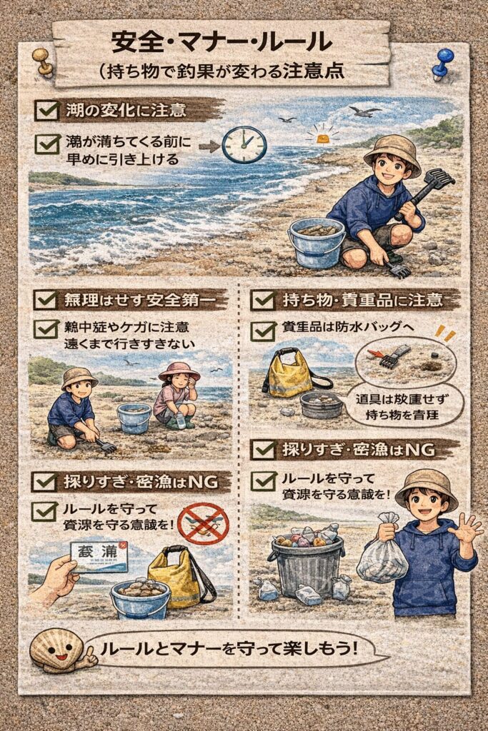 安全・マナー・ルール:潮干狩りを楽しむための注意点