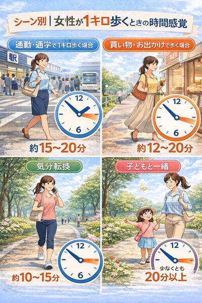 シーン別｜女性が1キロ歩くときの時間感覚