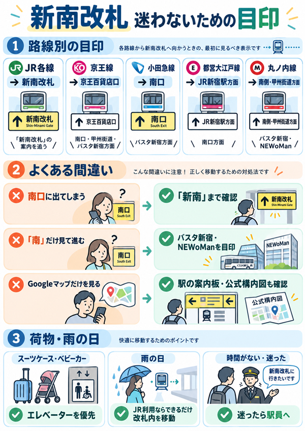 路線別の目印と新南改札で迷わないための確認ポイント
