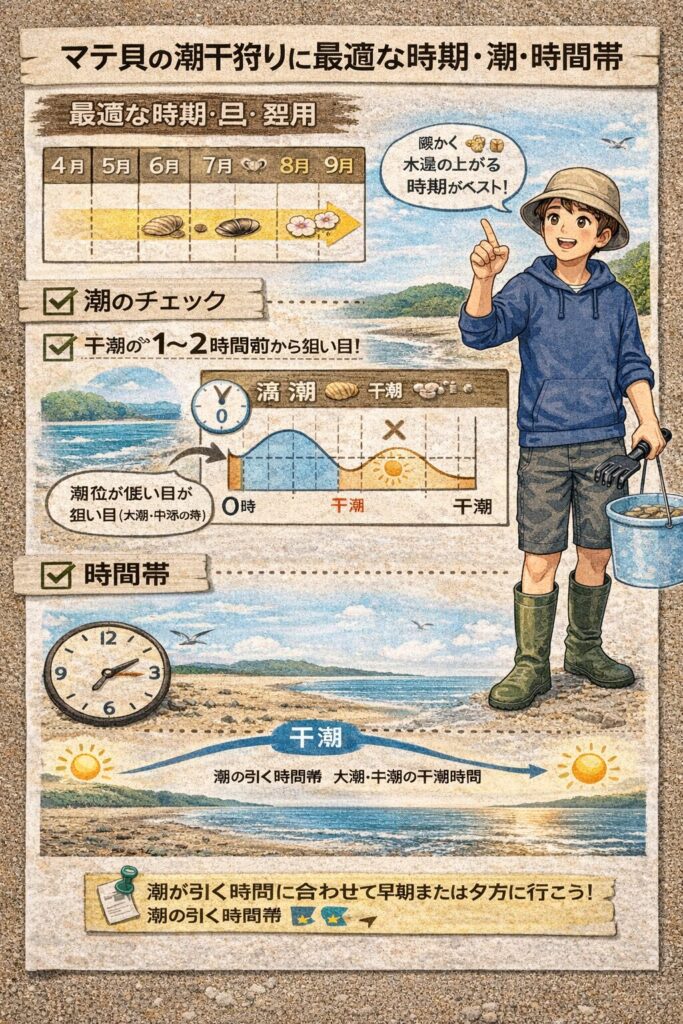 マテ貝の潮干狩りに最適な時期・潮・時間帯