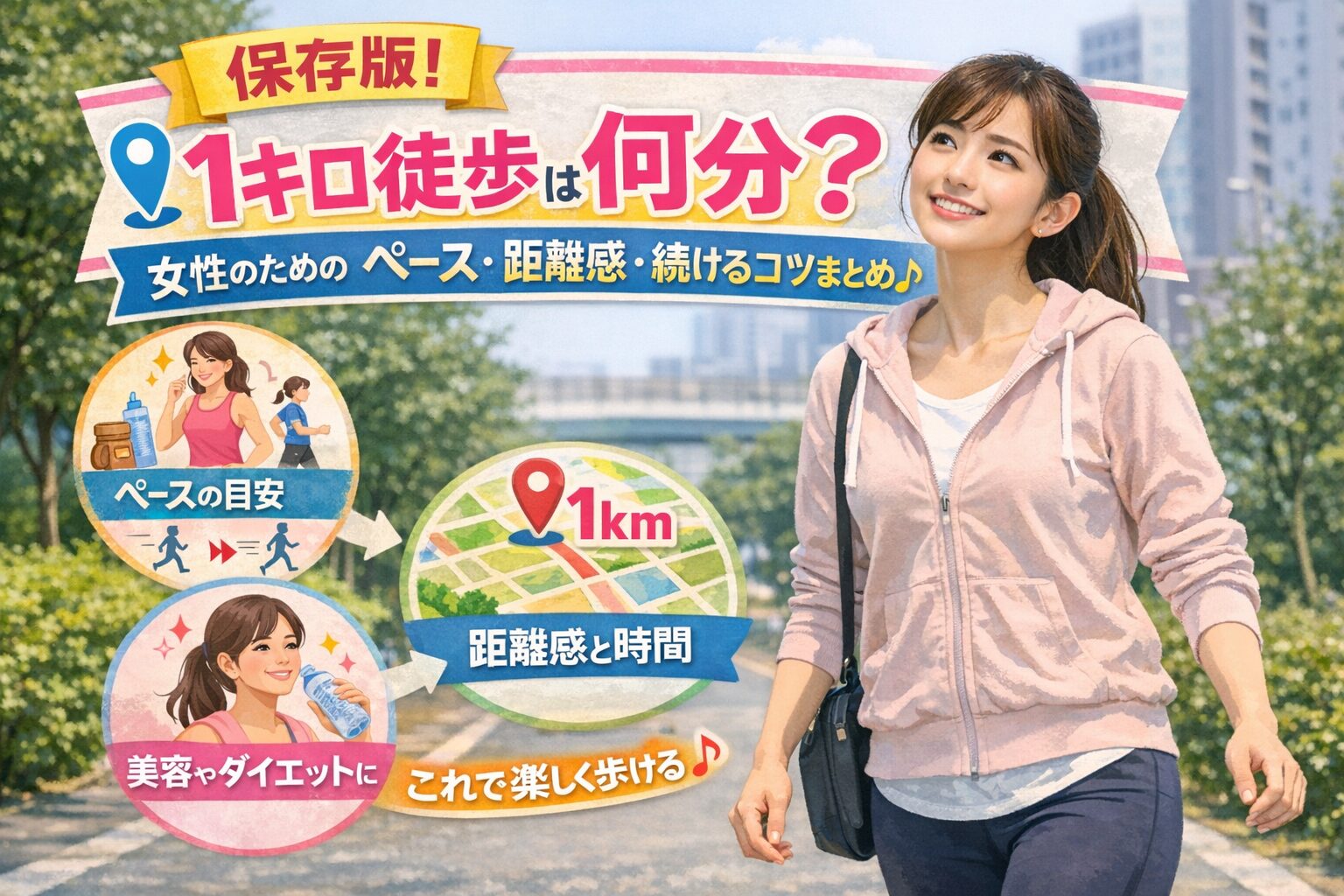 【保存版】1キロ徒歩は何分？女性のためのペース・距離感・続けるコツまとめ♪