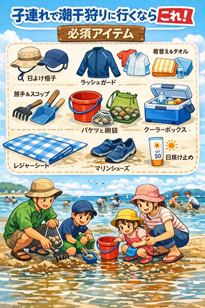 【保存版】子連れで潮干狩りに行くならこれ！必要な道具・服装・持ち物まとめ