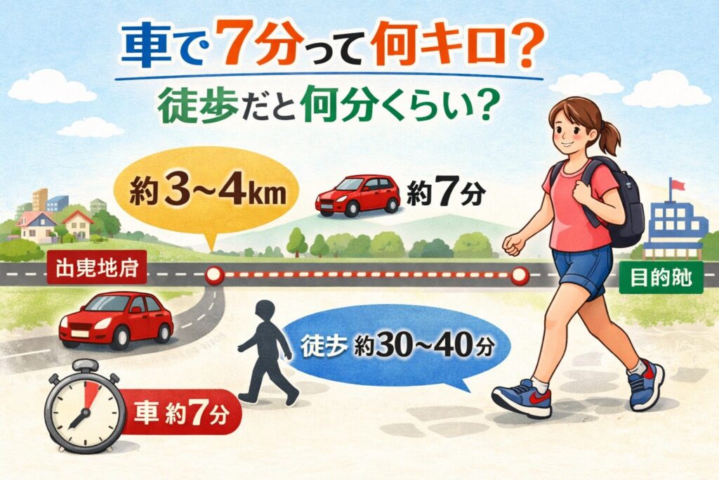 車で7分って何キロ？徒歩だと何分くらいかもチェック