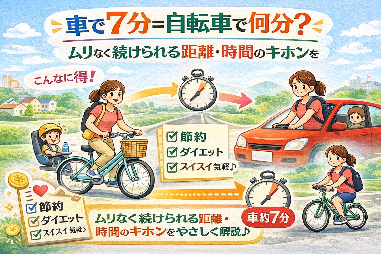 車で7分＝自転車で何分？ムリなく続けられる距離・時間のキホンをやさしく解説♪