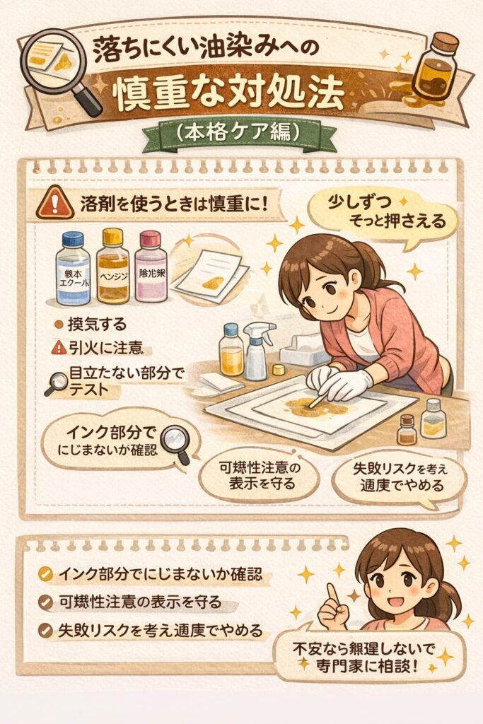 落ちにくい油染みへの慎重な対処法（本格ケア編）