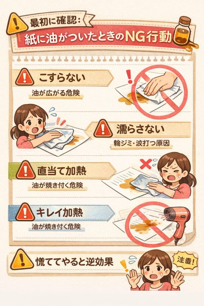 最初に確認：紙に油がついたときのNG行動