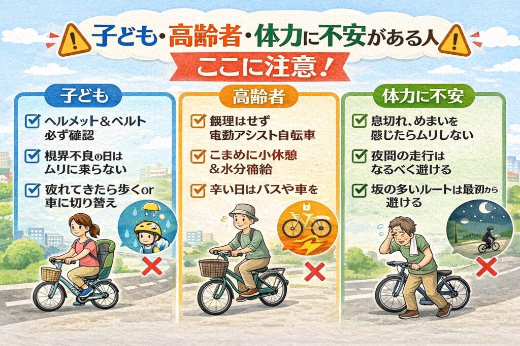 子ども・高齢者・体力に不安がある人はここに注意