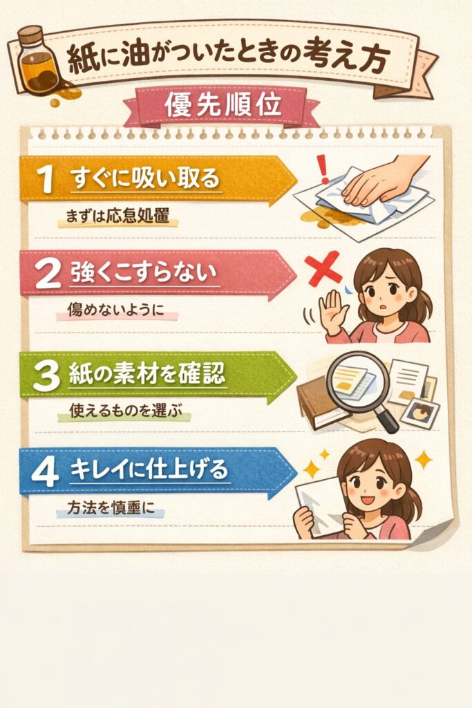紙に油がついたときの考え方と優先順位