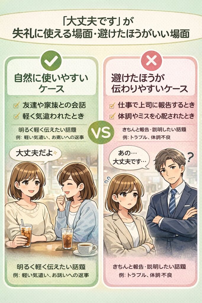 「大丈夫です」が自然に使える場面・避けたほうがいい場面