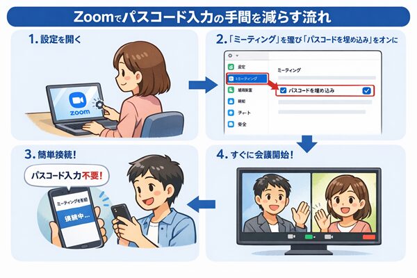 設定手順｜Zoomでパスコード入力の手間を減らす流れ