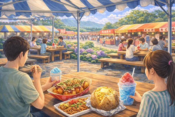 屋台で買ったものを食べる場所・休憩スポット