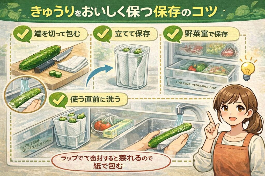 きゅうりをおいしく保つ保存のコツ