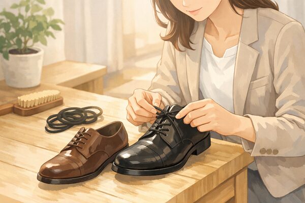 靴ひもを結ぶ女性