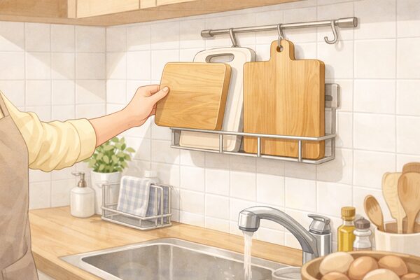 キッチンでカッティングボードの整理