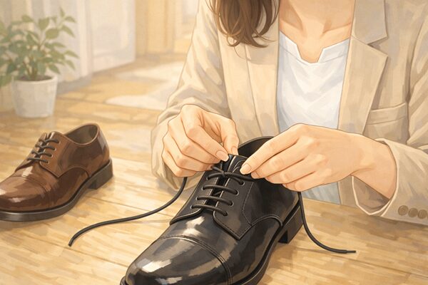 靴ひもを整える手