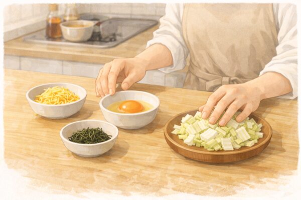 キッチンでの料理準備