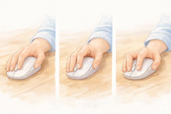 マウスグリップのスタイル三種類