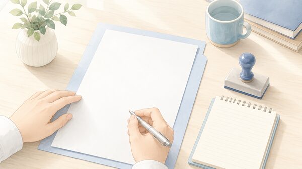 契約書や重要書類の押印前に確認する場面のイラスト