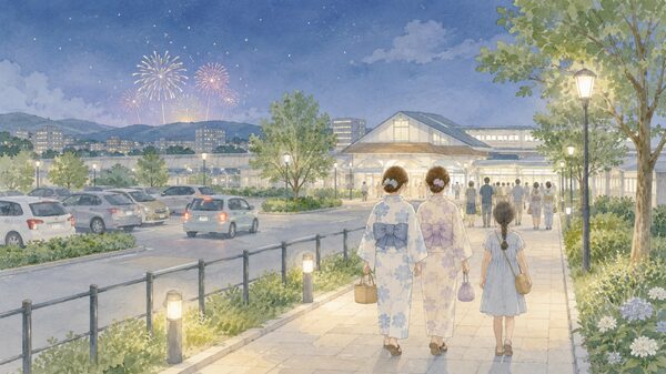 東海まつり花火大会2026のアクセスや駐車場確認をイメージしたイラスト