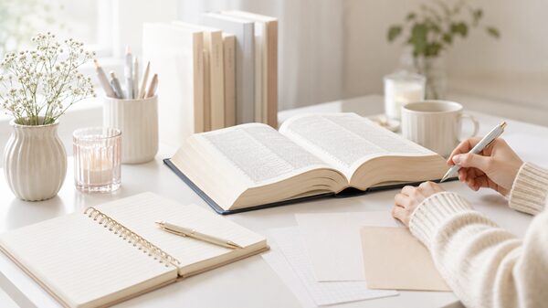 作成と作製の違いをノートや辞書で確認するデスクのイメージ