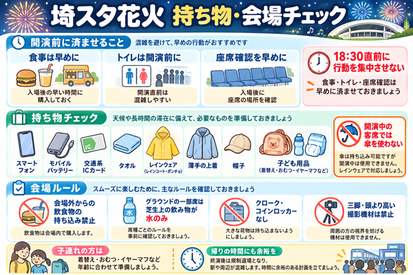 埼スタ花火の持ち物・混雑対策・会場ルールの確認項目