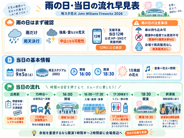 雨天判断から開場・開演までの当日の流れと時間