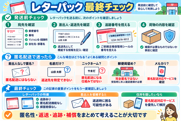 レターパック発送前の確認事項と匿名配送の最終判断