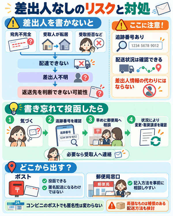 差出人なしの返送リスクと投函後の対応手順
