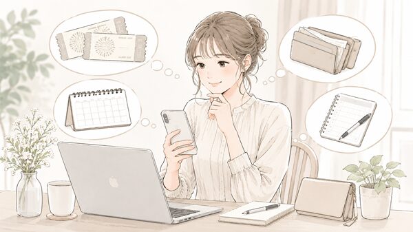 花火大会のチケットをスマホやパソコンで購入前に確認している女性