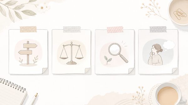 事由・理由・原因・事情の違いを4つのカードで整理したやさしいイラスト