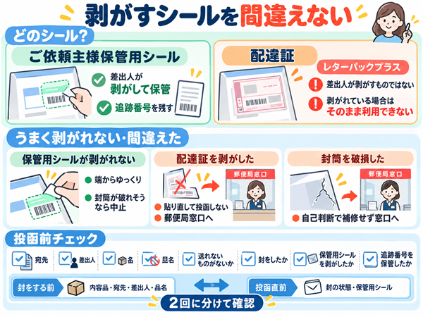 保管用シールと配達証の違い、投函前の確認事項