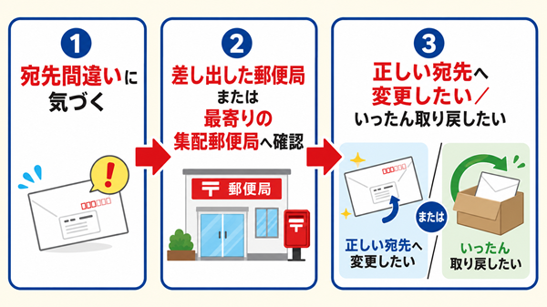 宛先間違いに気づいてから郵便局へ確認する3段階の流れ