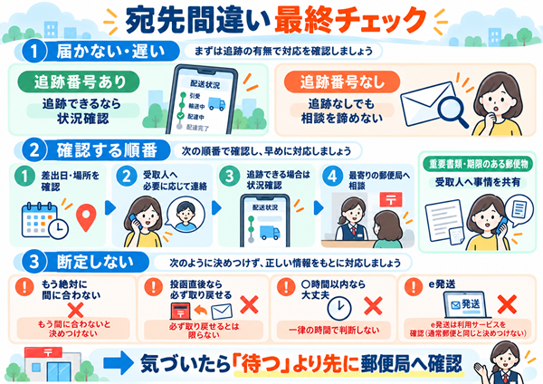 宛先間違いで届かない場合の確認順と注意点