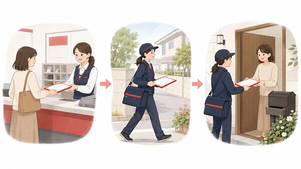 レターパックの受付から配達完了までを示すイラスト