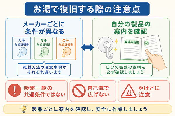 吸盤をお湯で復旧するときの条件確認と注意点