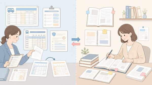 改定と改訂の対象の違いを左右で示す図解イラスト