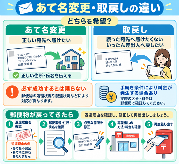 あて名変更と取戻しの違い、返還後の対応手順
