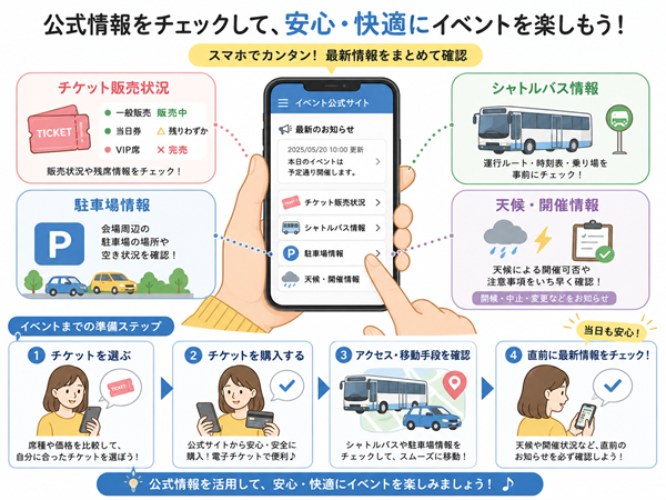 公式情報を確認してイベント準備を進める流れの図解