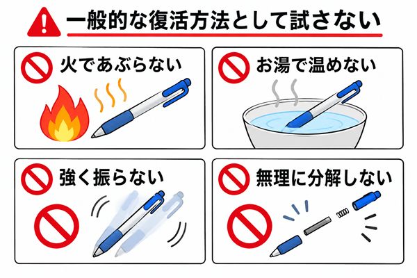 火やお湯、強く振るなど避けたいボールペンの対処