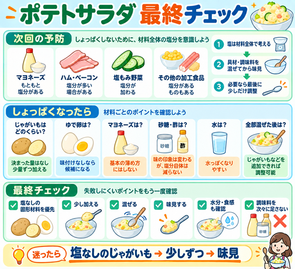 ポテトサラダのしょっぱさ対策と次回の予防ポイント