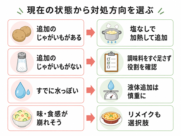 ポテトサラダの状態別に対処方向を選ぶ判断図