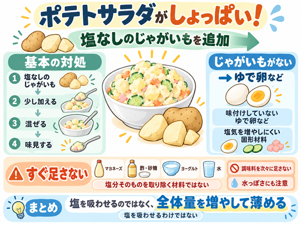 しょっぱいポテトサラダをじゃがいもで薄める基本対処