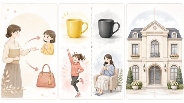 三つのたいしょうの違いを一枚で示す図解イラスト