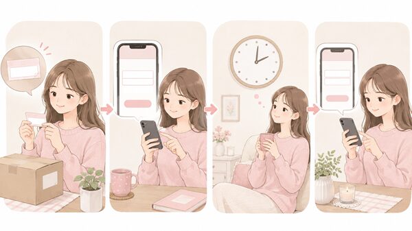 保管用シールと入力内容を確認し再確認する女性