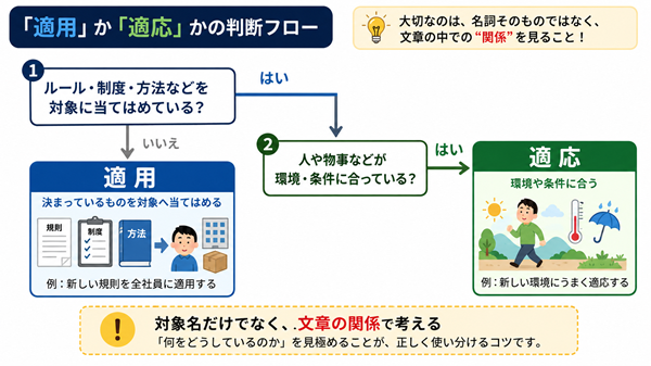 適用と適応を文章の関係から判断する分岐図
